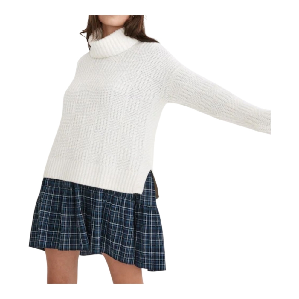 Madewell Checkered Turtleneck Sweater Size Small Relaxed Fit Cozy Academia